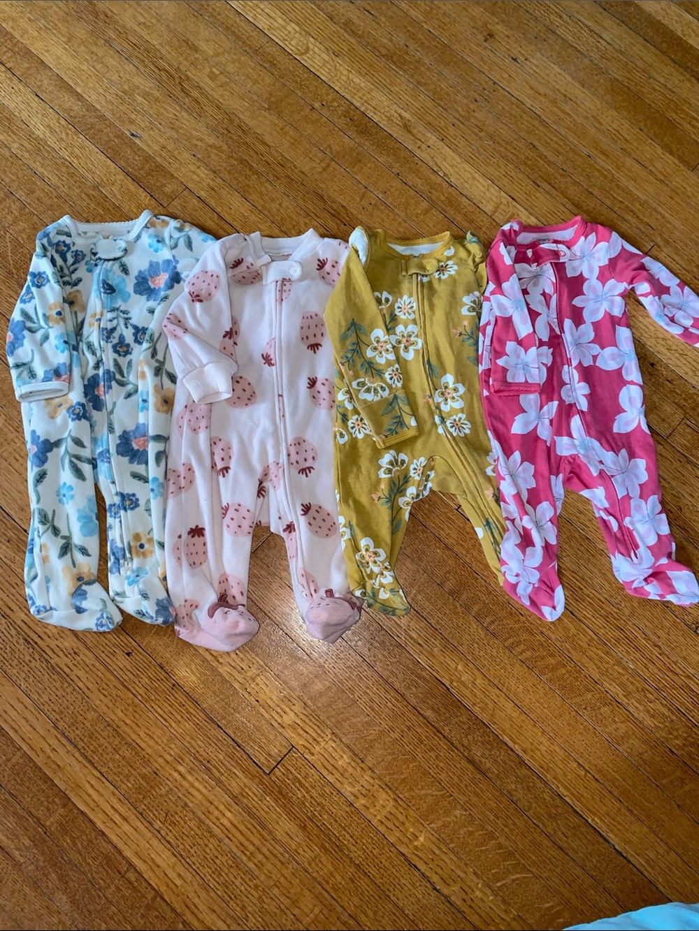 Kids Floral Footed One-Piece Sleepers - Pink, Yellow, White, Blue